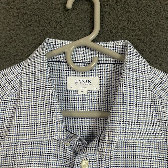Eton Dress Shirt Mens 19.5 Blue Houndstooth Classic Fit Spread Collar Button Up - Picture 3 of 12